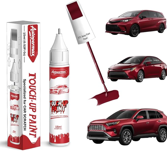 3T3 Ruby Flare Pearl Car Touch Up Paint for Toyota, Color Accurate Two-In-One Car Paint Scratch Repair Pen, Professional Scratch Remover for Vehicles Chips and Nicks Scuff