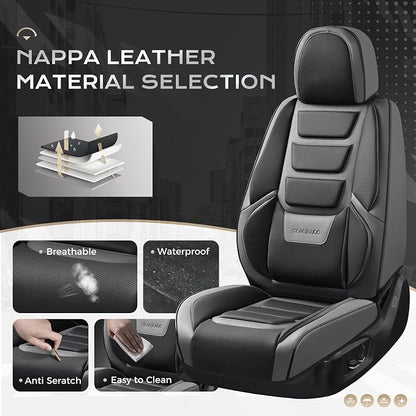 Coverado Car Seat Covers Full Set, Seat Covers for Cars, Front Seat Covers and Back Seat Cover Waterproof Leather Automotive Seat Cover Universal Car Interior Protectors Cushion for Most Cars