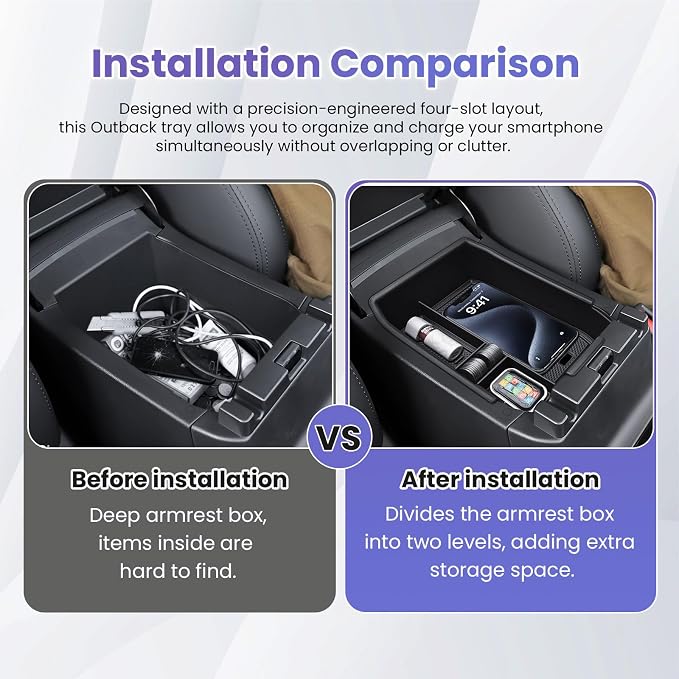 RUNROAD Center Console Organizer Tray Compatible with 2026 Subaru Outback Accessories, Armrest Tray For Outback Premium Limited Touring XT Wilderness Middle Console Dividers Secondary Storage Box