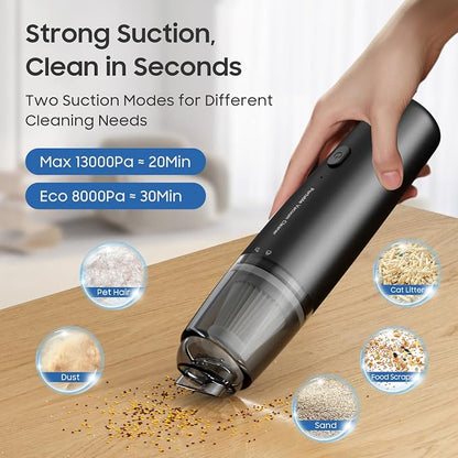Handheld Vacuum Cordless, Car Vacuum Portable with 2 Suction Modes, Blow & Suction 2-in-1, Mini Vacuum Cleaner Rechargeable for Car, Home, Pet Hair, Office, Desk, Keyboards (Black)