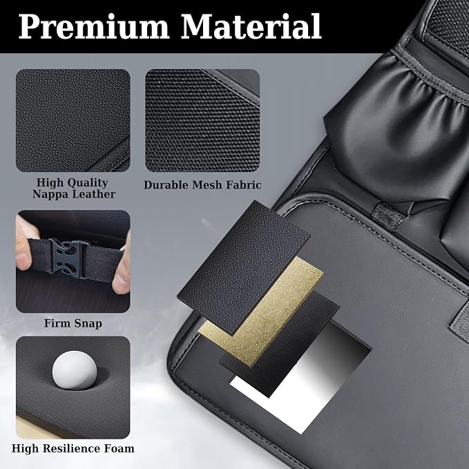 Coverado Backseat Car Organizer, Nappa Leather Car Seat Organizer with Touch Screen Tablet Holder, Foldable Food Tray, Kick Mats Protector, Multi Car Storage Accessories, Garbage Bag Holder-1 Pack