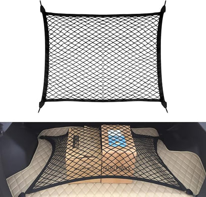 Elastic Cargo Net for SUV Trucks, Ceiling Cargo Net, Adjustable Trunk Mesh Net Organizer 32" X 24" Stretch to 63"X43" with Hooks, Universal Car Rear Trunk Bed Netting Storage Accessories（Black）