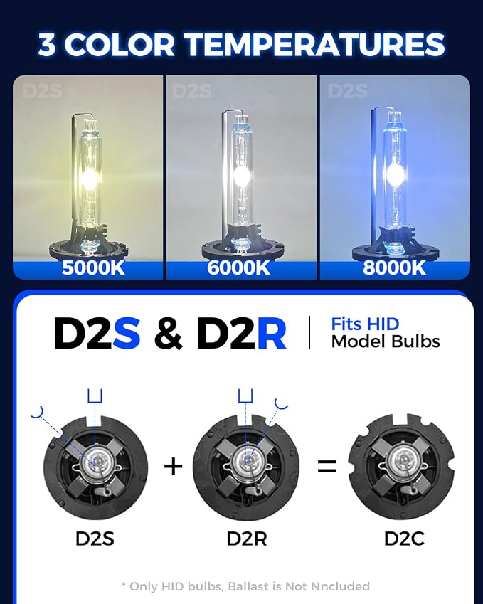 Marsauto D2S HID Bulbs, 85122 66240 66040 66240CBI (85122C1) for HID Assembly, 6000K Cold White 35W Xenon Bulb, Pack of 2