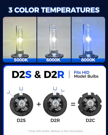 Marsauto D2S HID Bulbs, 85122 66240 66040 66240CBI (85122C1) for HID Assembly, 6000K Cold White 35W Xenon Bulb, Pack of 2