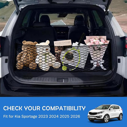 Envelope Style Cargo Net for Kia Sportage 2023-2025 2026 Accessories, Rear Trunk SUV Mesh Cargo Net, Upgraded 5mm Bungee & Double-Layer Nylon Storage Tailgate Netting Grocery&Tools Holder Organizer