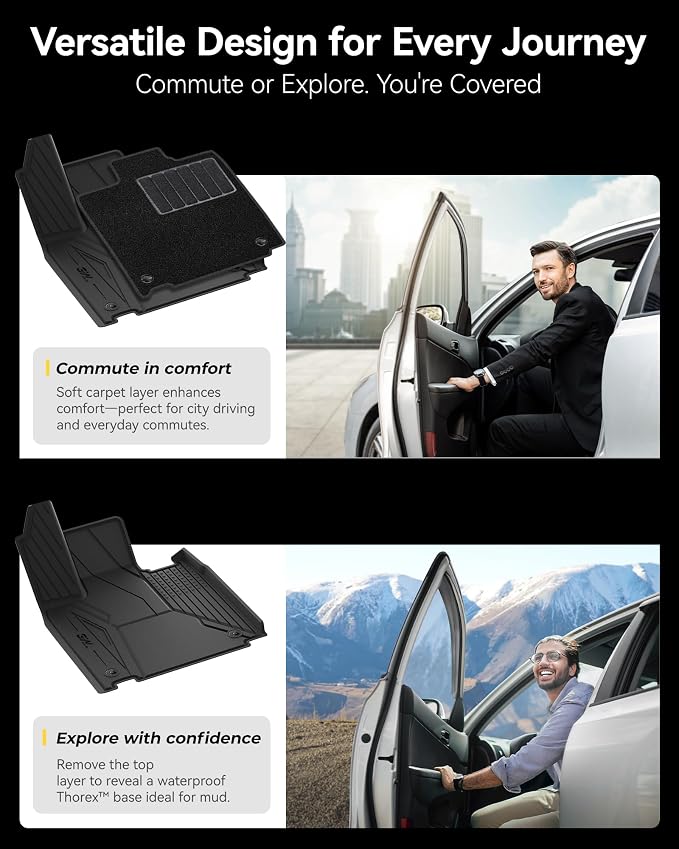 3W Floor Mats with Carpet & Cargo Liner for Tesla Cybertruck 2023 2024 2025 2026, All Weather Waterproof Heavy Duty Accessories Custom Fit Automotive Double Layer Floor Liners & Sub Storage Trunk Mat