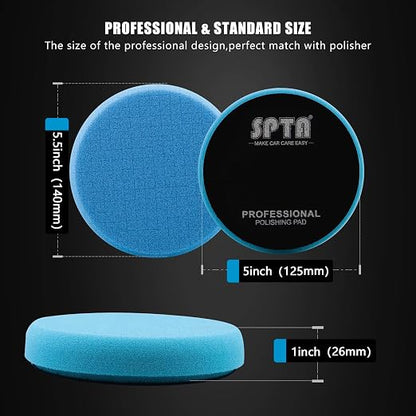 Blue T60 Moderate-Cut Foam Polishing Pads, SPTA 1Pc 5.5 Inch Face for 5 Inch 125mm Backing Plate Compound Buffing Sponge Pads for Car Buffer Polisher Compounding, Polishing and Waxing -FPTSS5B