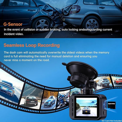 E-YEEGER Dash Cam Front and Rear, 2.5K Dual Dash Camera for Cars, 2560P Mini Car Camera, 2 inch IPS Screen, WDR Night Vision, 24 Hours Parking Monitor, G-Sensor, Support 256 GB Max