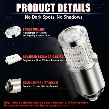 iBrightstar 1157 LED Bulb Red, BAY15D 2057 2357 7528 LED Brake Light Bulbs Super Bright for Rear Brake Lights and Tail Lights, 2 Pack