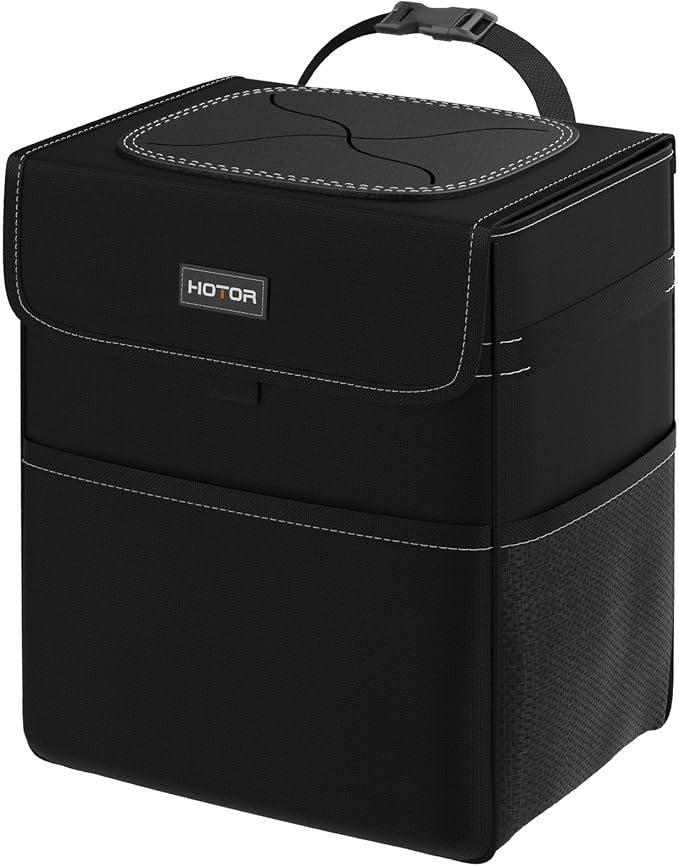 HOTOR Car Trash Can - 3.5 Gallon Ultra Large Car Organizer and Storage with Adjustable Straps & Magnetic Snaps, Waterproof Car Accessory for Interior Car Storage with Unrestricted Placement (Black)