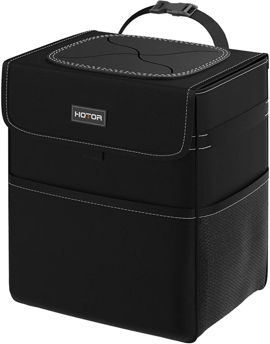 HOTOR Car Trash Can - 3.5 Gallon Ultra Large Car Organizer and Storage with Adjustable Straps & Magnetic Snaps, Waterproof Car Accessory for Interior Car Storage with Unrestricted Placement (Black)