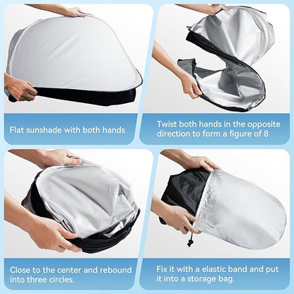 Car Windshield Sun Shade, 300T Thickened Car Window Shades Heat Reflective Interior Cool, Universal Fit for Most Cars SUVs Trucks, Foldable & Portable Design (M (55" × 27"))