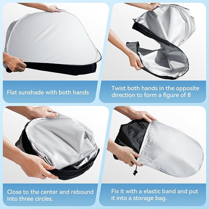 Car Windshield Sun Shade, 300T Thickened Car Window Shades Heat Reflective Interior Cool, Universal Fit for Most Cars SUVs Trucks, Foldable & Portable Design (L (57" × 31"))