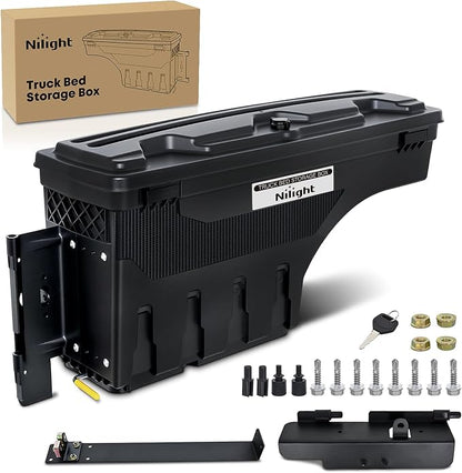 Nilight Truck Bed Tool Box Left Drivers Side Truck Tool Box Fit for Ford F-150 1999-2014 ABS Swing Case Truck Bed Storage Box with Lockable Lid Waterproof Wheel Well Toolbox Black