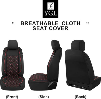 YGL Breathble Car Seat Covers Front Set, Washable Seat Covers for Cars, Premium Cloth Car Seat Protectors, Interior Covers for Cars, Sedan Van Truck SUV(Black/Red)