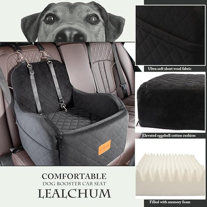 Lealchum Dog Booster Car Seat for Small/Medium Dogs Up to 35lbs,Elevated Cushion Fits in Front/Back Seat,Fully Detachable and Washable,2 Storage Pockets & Dog Leashes,Easy to Install(Black,Medium)
