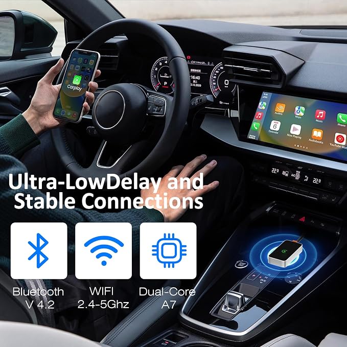 Wireless CarPlay Adapter 2024 Upgraded, Converts Factory Wired CarPlay to Wireless, Plug and Play Car Play Wireless Adapter, Fit for Cars with Built-in CarPlay from 2015 & for Apple iPhone iOS 10+