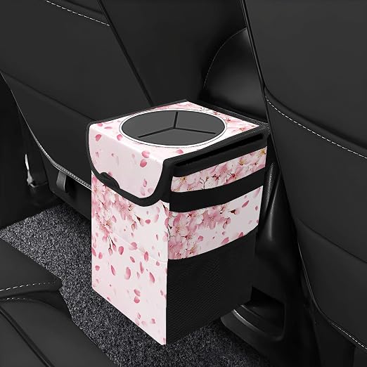 Car Trash Can – Multi-Purpose, Lightweight and Portable with Durable Water-Resistant Coating, No Installation Required, Practical and Ample Capacity, Variety of Colors.Cherry Blossom Pattern