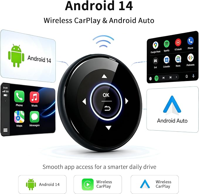 CUSP 3.2 Inch Screen CarPlay AI Box, Wireless Adapter for Factory Wired or Wireless CarPlay Cars, Magic Streaming Video Box with Netflix YouTube TikTok, Android Auto, TF Card, Plug and Play