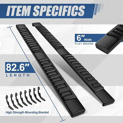 Auto Dynasty 6" Running Boards for Truck 2007-2019 Chevy Silverado GMC Sierra 1500 2500 3500 Crew Cab (Exclude Diesel), Aluminum Side Step Nerf Rail Bars, Black Powdercoated Bar