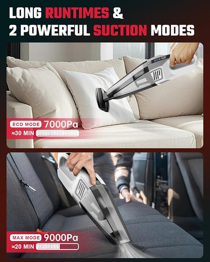 Handheld Vacuum Cordless, 9000PA Strong Suction, 2 Suction Modes, Fast Type-C Charging, Lightweight, Portable Car Vacuum Cleaner for Home Pet Office