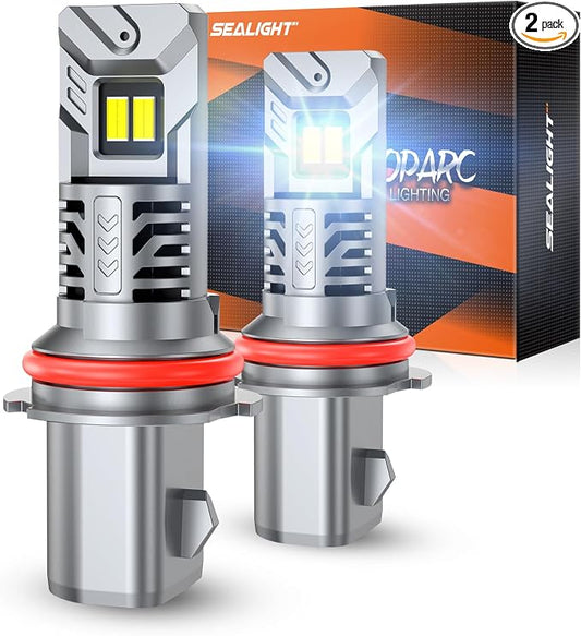 SEALIGHT S2S 9007 Light Bulbs, 40000LM Super Brighter, 6500K Pure White HB5/9007 Bulbs with Cooling Fan, 60K+ Hours Lifespan, 2-Pack for Powersports/ATV Lamps