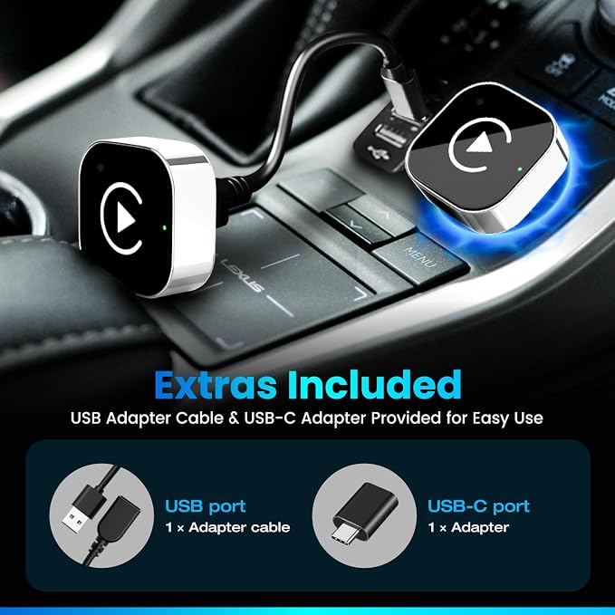 2026 Wireless CarPlay & Android Auto Adapter 2-in-1 – Convert Wired to Wireless, Fast Auto-Connect, Zero-Lag 5.8GHz WiFi, Plug & Play USB/USB-C Mini Dongle for iOS 10+ & Android 11+