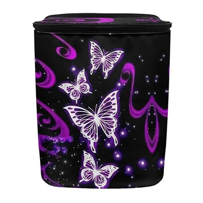 BIGCARJOB Purple Butterfly Car Trash Bin Bags Hanging Accessories Storage Bag for Women Girly Cute Butterfly Car Trash Can with Lid Collapsible Reusable Bin