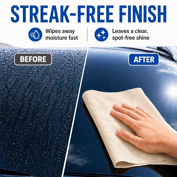 MAQIHAN Chamois Cloth for Car Drying Super Absorbent Sheepskin Shammy Towel Soft Gentle Large 23.6x35.4in Reusable Premium Car Vehicle Detailing (5.7 sq ft)