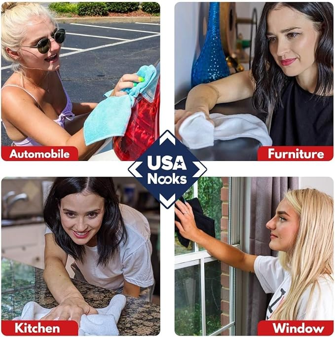 USANOOKS Premium 300GSM Microfiber Cleaning Cloth - 12.5"x12.5" High Performance - 1200 Washes, Ultra Absorbent Microfiber Towels for Cars Undercarriage, Rims & Engine Bay Cleaning - Microfiber Cloth