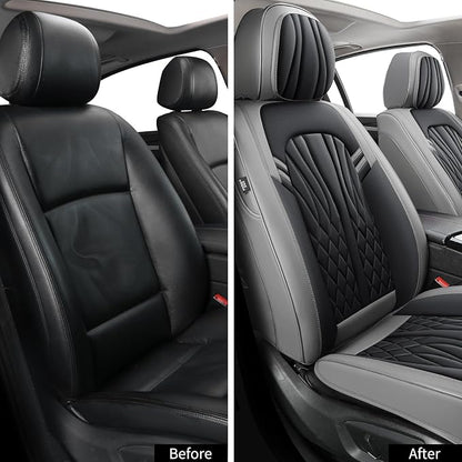 MINGBRON Leather Car Seat Covers,Breathable and Waterproof Faux Leather Automotive Seat Covers for Cars SUV Truck Sedan,Universal Driver Seat Cover Grey&Black