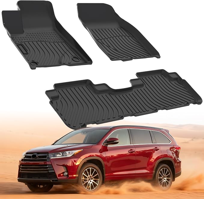 Floor Mats for Toyota Highlander 2014-2019, All Weather Protection Custom Fit Floor Liners TPE Rubber Car Mats for Highlander, Waterproof Anti-Slip Car Liners Accessories for 1st & 2nd Row Mats