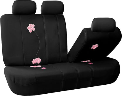 FH Group Floral Embroidery Car Seat Covers - Universal Fit, Split Bench Rear Seat, Washable Seat Cover for SUV, Sedan, Van, Rear Set, Black