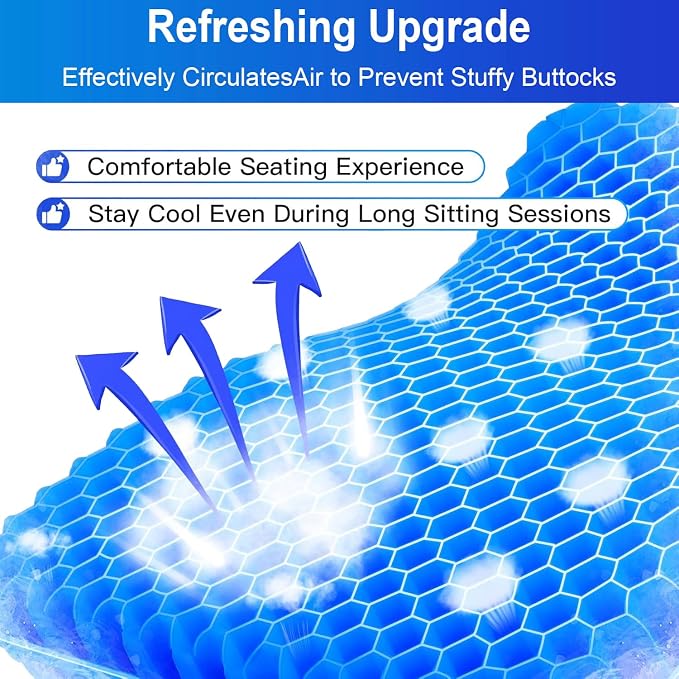 Gel Seat Cushion for Long Sitting Pressure Relief(Extra Thick＆Soft) -Wheelchair Cushion for Pressure Sores - Coccyx, Sciatica & Tailbone Pain Relief Cushion- Non-Slip Butt Pillow for Office,Home,Car
