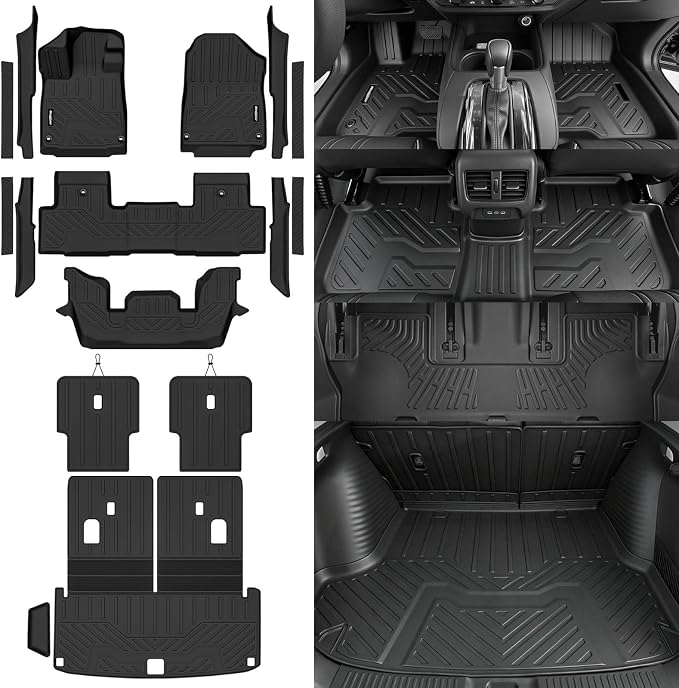 Floor Mats for 2022-2026 Acura MDX, Trunk Mat with Backrest Mat and 2nd Backrest Mat & Door Sill Guard All Weather TPE Protector for Acura MDX Accessories