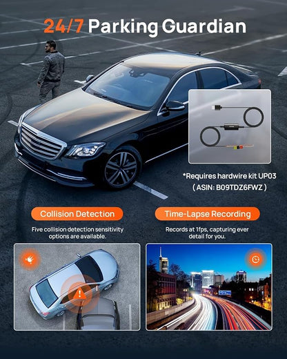 70mai 4K Dash Cam Front and Rear, Built in Wi-Fi 6 & GPS Car Camera, Super Night Vision, ADAS, 3'' IPS Screen, 24H Parking Mode, Time-Lapse, Loop Recording, with 128GB Card (A800SE)