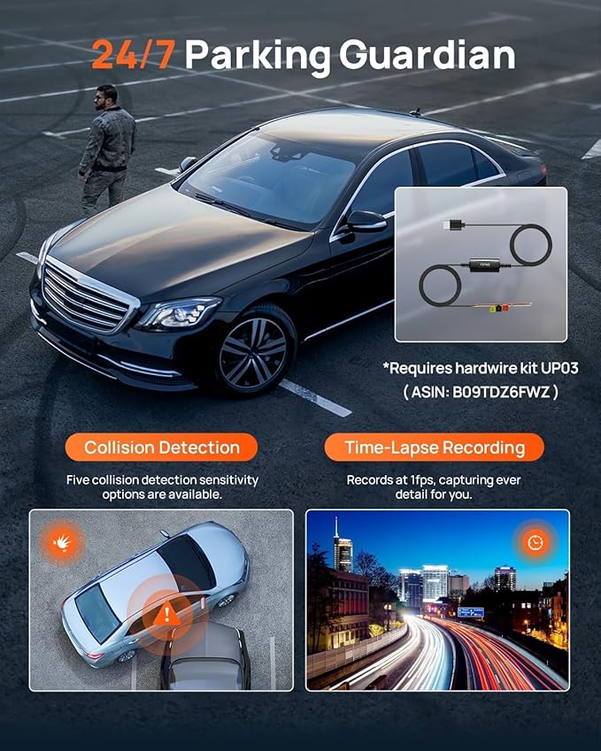 70mai 4K Dash Cam Front and Rear, Built in Wi-Fi 6 & GPS Car Camera, Super Night Vision, ADAS, 3'' IPS Screen, 24H Parking Mode, Time-Lapse, Loop Recording, with 128GB Card (A800SE) (Pack of 2)