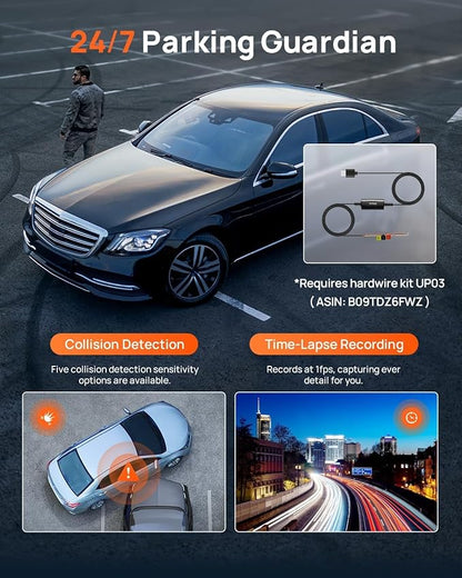 70mai 4K Dash Cam Front and Rear, Built in Wi-Fi 6 & GPS Car Camera, Super Night Vision, ADAS, 3'' IPS Screen, 24H Parking Mode, Time-Lapse, Loop Recording, with 128GB Card (A800SE) (Pack of 2)