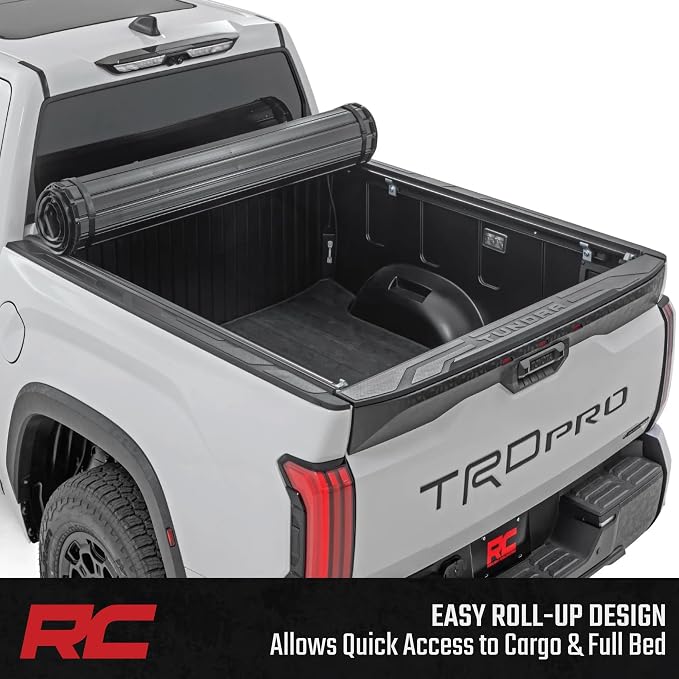 Rough Country Hard Roll-Up Tonneau Cover for Toyota Tundra (2022-2026) - Aluminum Truck Bed Cover, Fits 5'7 Bed