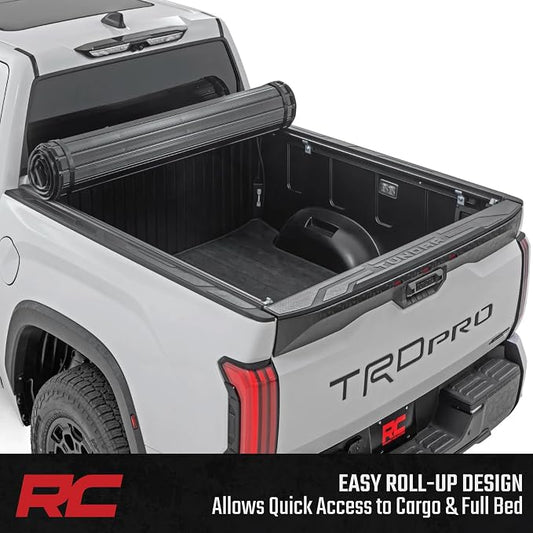 Rough Country Hard Roll-Up Tonneau Cover for Toyota Tundra (2022-2026) - Aluminum Truck Bed Cover, Fits 5'7 Bed