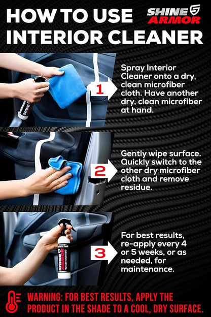 SHINE ARMOR Car Interior Cleaner & Protectant - Interior Detailer Spray with UV Defense, Streak-Free Car Cleaning Spray for Dashboard, Leather, Vinyl, Plastic & Rubber - Trucks, SUVs & RVs - 8 fl oz
