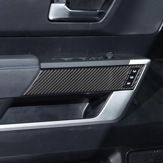 NVCNX Real Premium Carbon Fiber for Toyota Tundra 2022-2026 / Sequoia 2023-2026 2024 2025 Door Armrest Panel Cover Interior Trim Accessories Overlay Sticker 4PCs with Seat Memory not for Extended Cab