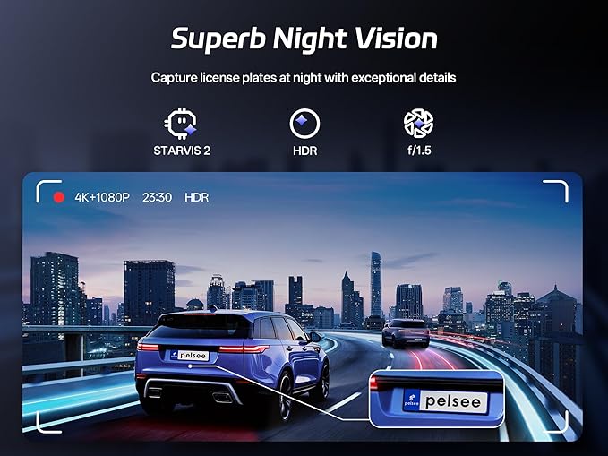 Pelsee S12 Pro Mirror Dash Cam with STARVIS 2 Sensor, Rear View Mirror Camera 5.8GHz WiFi, 4K Front and 1080P Rear Backup Camera for Car, ADAS, Voice Control, Color Night Vision, 64G Meomory Card
