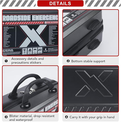 KITGO Roadside Emergency Car Kit (137Piece), with Jumper Cable, Car Safety Road Rescue Kit,Car Emergency Kit Gift for Father Women and Men,Tow Strap,Car Tool Kit (Black)