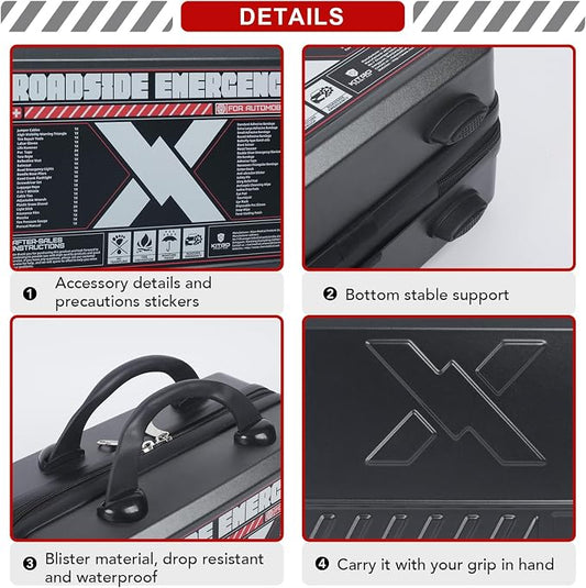 KITGO Roadside Emergency Car Kit (137Piece), with Jumper Cable, Car Safety Road Rescue Kit,Car Emergency Kit Gift for Father Women and Men,Tow Strap,Car Tool Kit (Black)