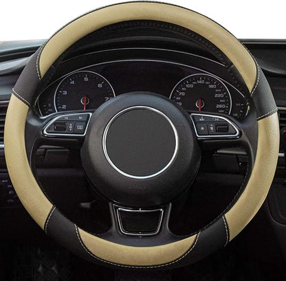 Universal Car Steering Wheel Cover Breathable Anti-Slip, 15 inch Microfiber Leather Auto Steering Wheel Cover for Car Truck SUV Classic Beige