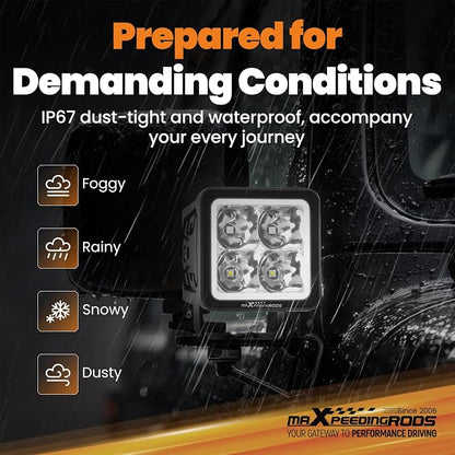 maXpeedingrods 3 Inch 120W LED Pod Lights 12000LM Offroad Light with White/Amber DRL, 5 Modes LED Cube Ditch Lights with Wiring Harness, Spot Light Bar for Jeep Truck UTV ATV Pickup Motorcycle, 2 Pcs