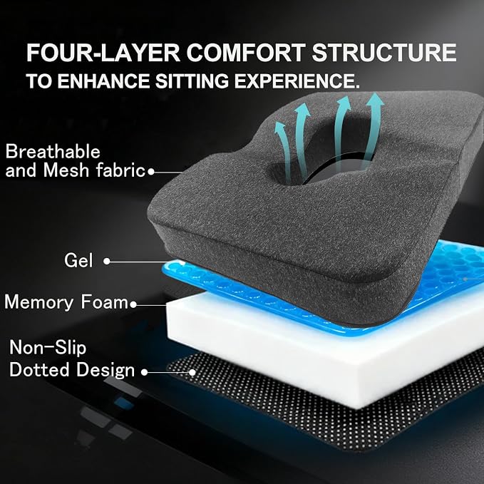 Donut Pillow for Tailbone Pain&Hemorrhoid,Wheelchair Seat Cushion for Tailbone Pain Relief,Gel Cushions for Pressure Relief,Memory Foam Pad for Office Chair,Stands& Stadium Seat Cushion(Gray)