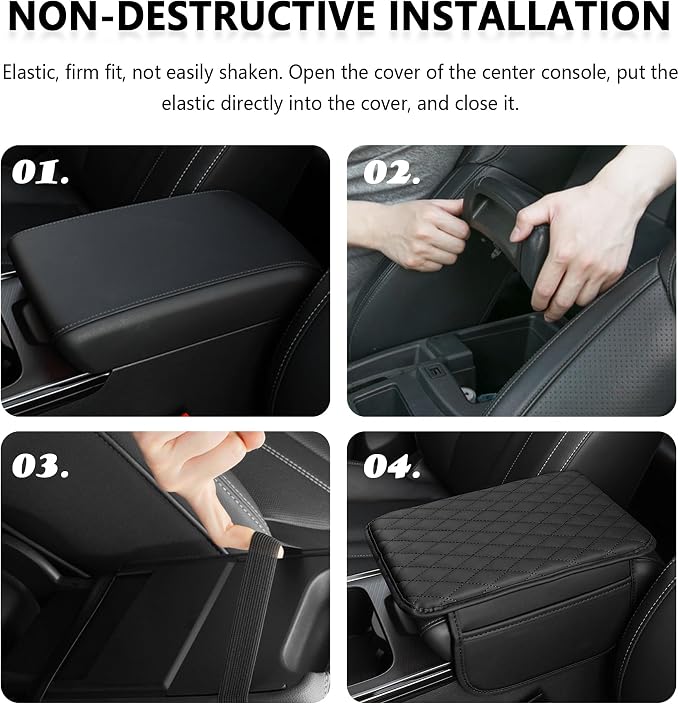 Stacool Upgraded Car Center Console Cover with Rhinestones,Microfiber Leather Car Armrest Cover Cushion with 2 Storage Bags,Universal Cars Armrest Storage Box as Cars Interior Accessories
