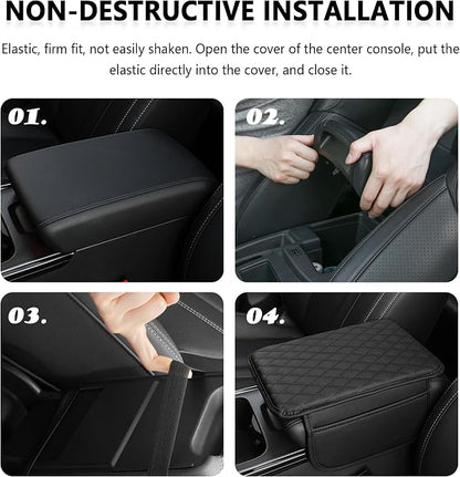 Stacool Upgraded Car Center Console Cover with Rhinestones,Microfiber Leather Car Armrest Cover Cushion with 2 Storage Bags,Universal Cars Armrest Storage Box as Cars Interior Accessories